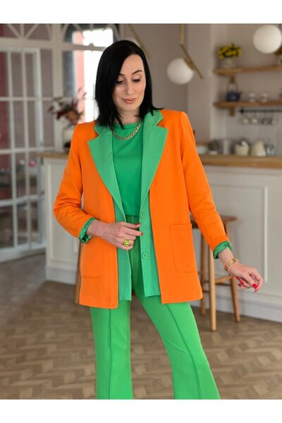 Lady Pixie Jachetă blazer de culoare verde portocaliu