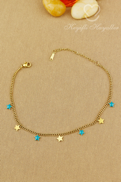 Keyifli Hayaller 316L Steel Anklet - Blue Star Chain 316L Steel Anklet 22+5cm...