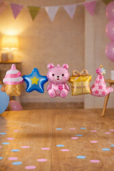 Baloncu Dede Birthday Themed Foil Balloon Set 1 Meter with Conjoined Teddy Be...