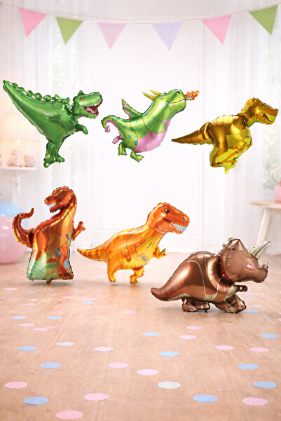 Baloncu Dede Dinosaur Foil Balloon Set 40 cm Colorful Animal Figured Party Ba...
