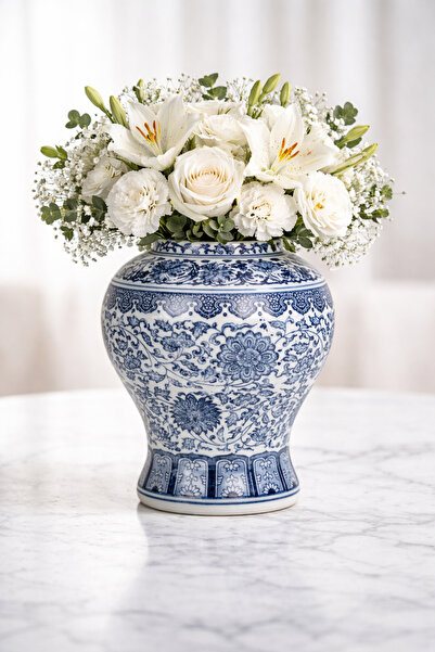 DOĞABEREN Bleu Blanc Vazo 26cm