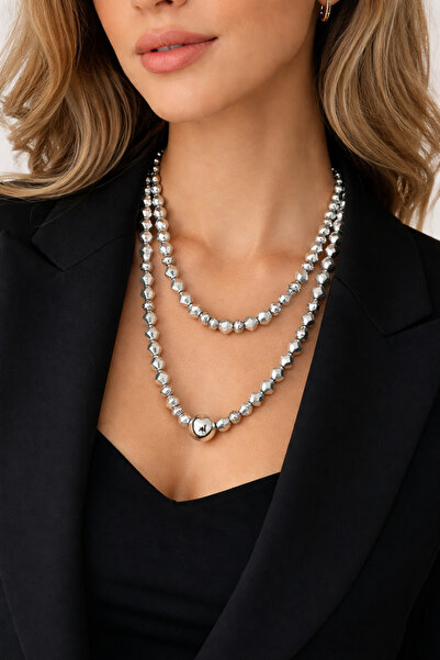 COCOSH TAKI Silver color two-layer multiple special design necklace