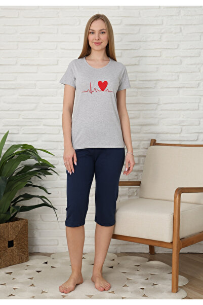 Serena Family pajamas for women, cotton, short sleeves and 3/4 pants, gray co...