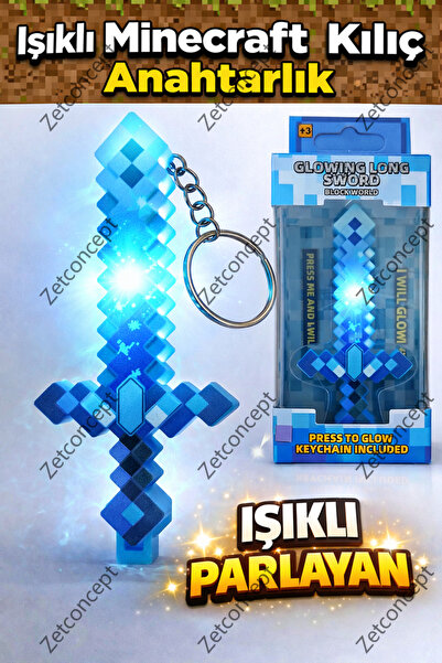 ZETCONCEPT Minecraft Işıklı Kılıç Anahtarlık – LED Işıklı Diamond Sword Anaht...