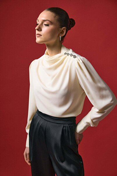 Sateen Μπλούζα με πέτρινες λεπτομέρειες στα κουμπιά - Κίτρινο