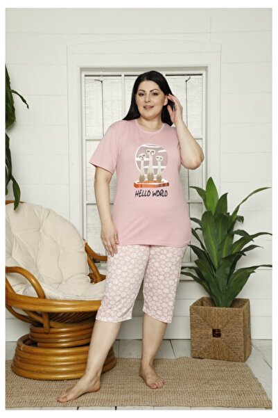 Serena Pijama dama big size din bumbac, tricou roz cu imprimeu „Hello World” ...