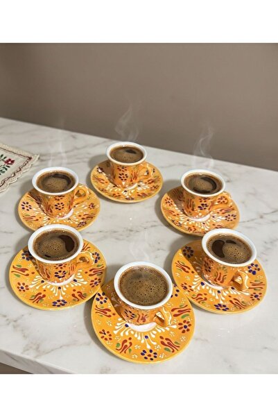 Si Sorti Ceramics El Yapımı 6 Kişilik Çini Desenli Lale Motifli Türk Kahvesi ...