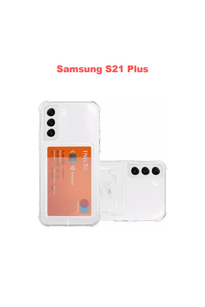 bewn Samsung S21 Plus Compatible Card Holder Wallet Transparent Edge Protecte...