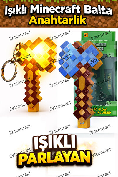 Minecraft Işıklı Balta Anahtarlık – LED Işıklı Axe Anahtarlık, Minecraft Oyuncak-Muhteşem Bir Hediye