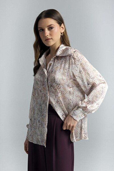 Sateen Πουκάμισο με σχέδιο σάλι - Μπεζ