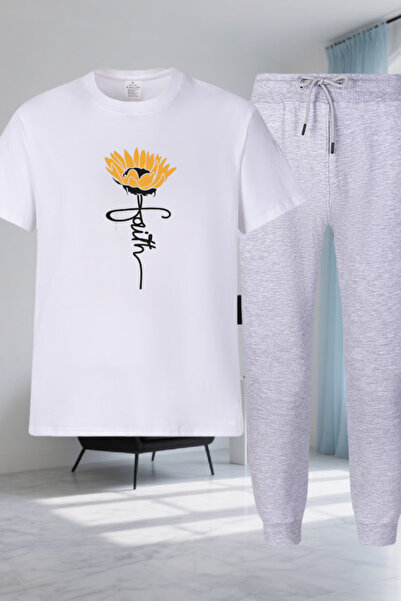 MİDAD Daisy print t-shirt - jogger t-shirt crew neck top and bottom tracksuit...