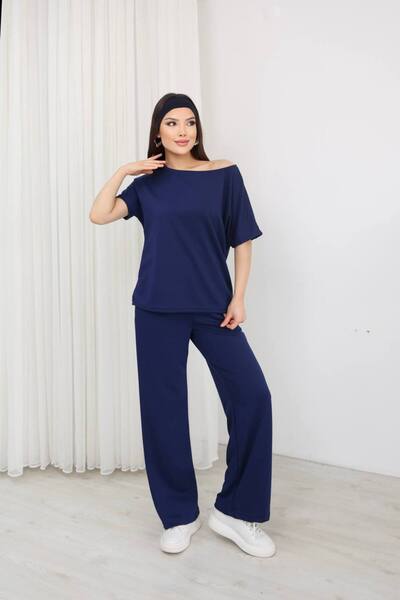 DENİKK Trend Wide Leg Soft Textured Modal Stretch Fabric T-Shirt Track Suit 2...
