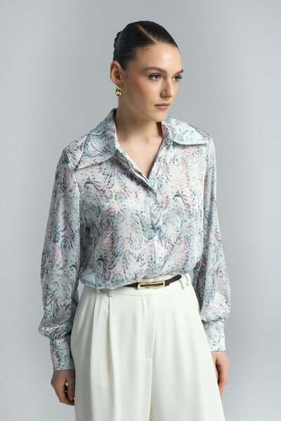 Sateen Πουκάμισο με σχέδιο σάλι - Μπλε