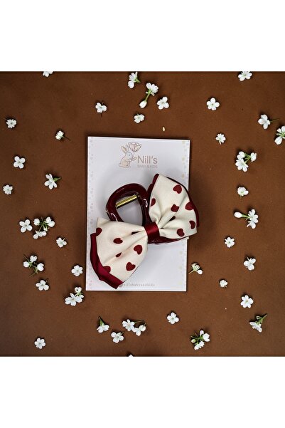 Nills Baby & Kids Heart Patterned Bowknot Buckle - Burgundy Cream