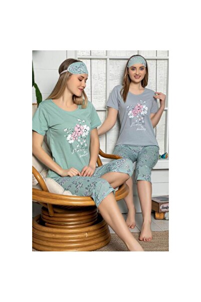 Serena Women's cotton pajamas, 2-piece set, gray T-shirt with "Flowers" print...
