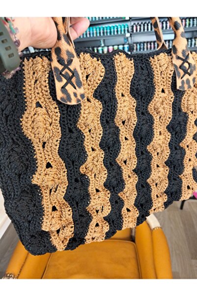 El örgüsü macrome ipten valentine model leopar saplı çanta