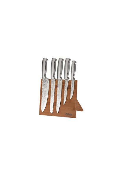 Zilan Set cutite 6 piese ZLN1641, Suport inclus din bambus, Cutite din otel i...