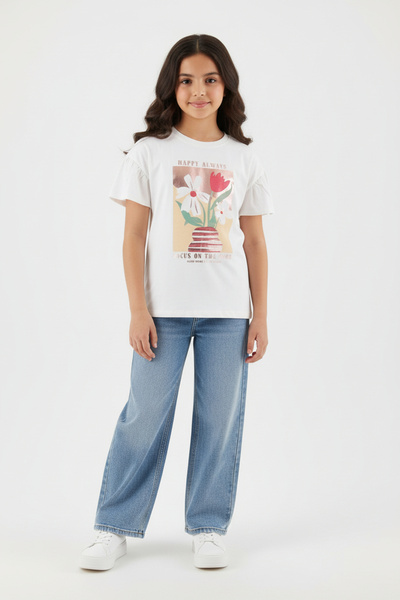 SOULTAN تي شيرت صيفي مطبوع عليه زهور ذهبية للفتيات