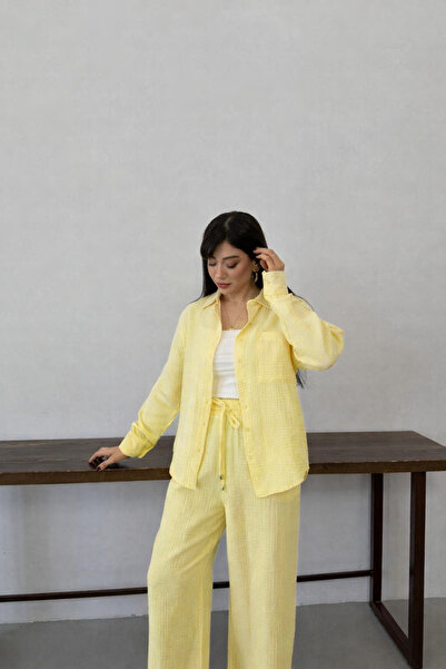 ikomteks Σετ Παντελόνι και Πουκάμισο Oversize από Μουσελίνα