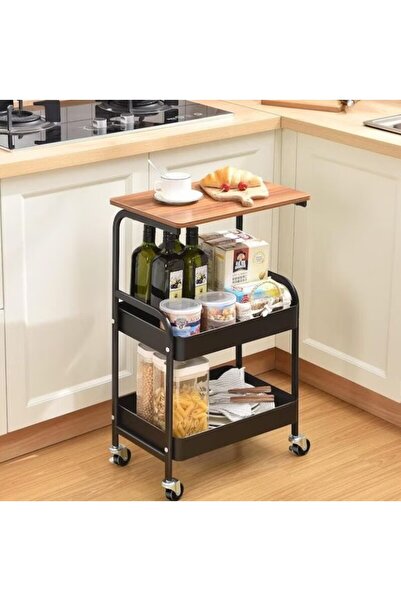 OEM 3-tier mobile shelf with wheels, MDF top, 2 perforated metal baskets, bra...