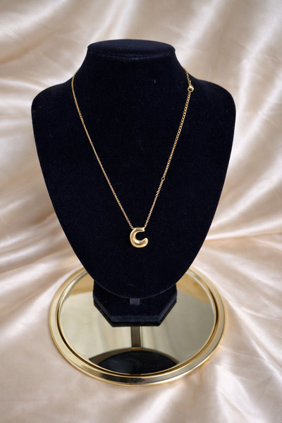 ANKA JEWELLRY Bombeli Gold Color Thin Chain C Letter Women's Necklace