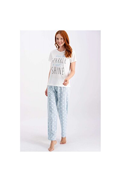 Serena Γυναικεία πιτζάμα με κοντομάνικη μπλούζα και μακρύ παντελόνι, με στάμπ...