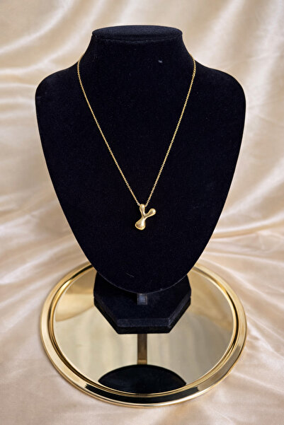 ANKA JEWELLRY Bombeli Gold Color Thin Chain Y Letter Women's Necklace