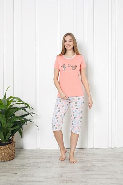 Serena Women's cotton pajamas, "Best Friends" print, short sleeves and 3/4 pa...