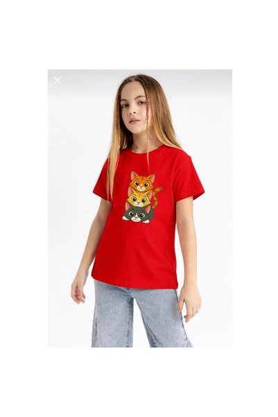 playwear تي شيرت للأطفال مطبوع عليه قطة صغيرة، مصنوع من القطن بنسبة 100%، برق...