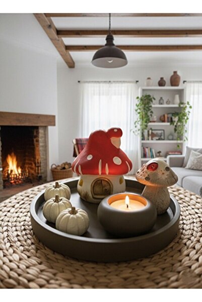 MERCANN Mantar Ev -Mumluk - Balkabağı Dekoratif Obje - Biblo Set