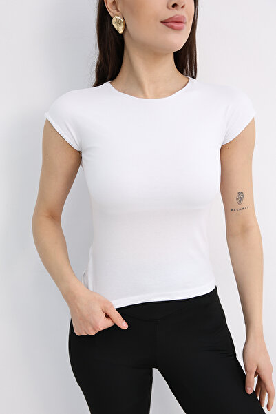 Dut Store Bisiklet Yaka T-shirt Beyaz