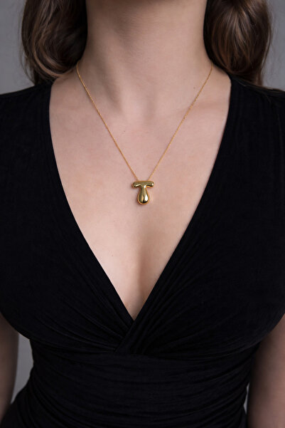 ANKA JEWELLRY Bombeli Gold Color Thin Chain t Letter Women's Necklace