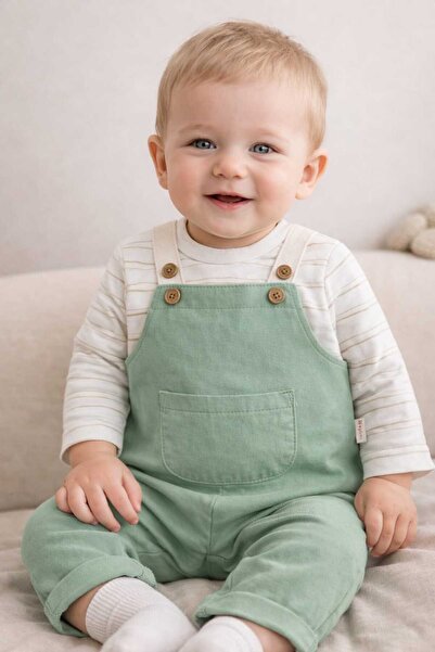 krm kerem bebe %100 Pamuklu Şık/Günlük Salopet Bebek İkili Takım