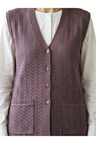 tiriTEK TRİKO Γιλέκο μητέρας με σχέδια Mercerized / Μωβ λιλά