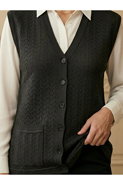 tiriTEK TRİKO Mercerized Patterned Mother's Vest / Black