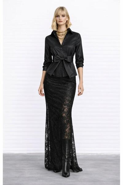 ALYEL NAKER Black Taffeta Shirt with Belt