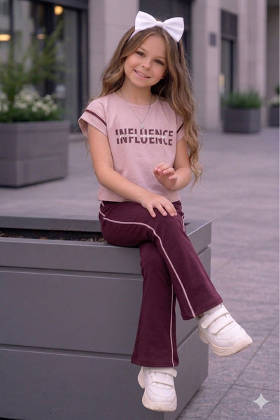 KOKOŞ BEBEK Girl's Influence Printed Crop T-Shirt & Flared Pants Set - Ages 1...