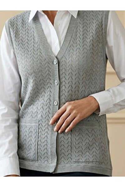 tiriTEK TRİKO Mercerized Patterned Mother's Vest / Gray