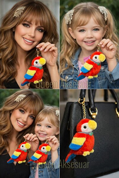 QUEEN AKSESUAR 12cm Cute Colorful Plush Toy Parrot Bird Keychain Bag Accessor...