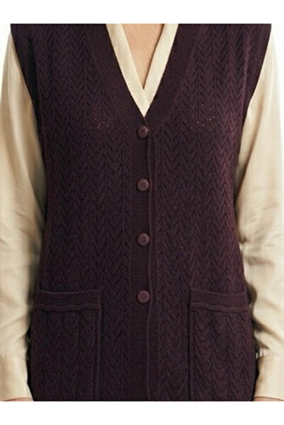 tiriTEK TRİKO Mercerized Patterned Mother's Vest / Plum