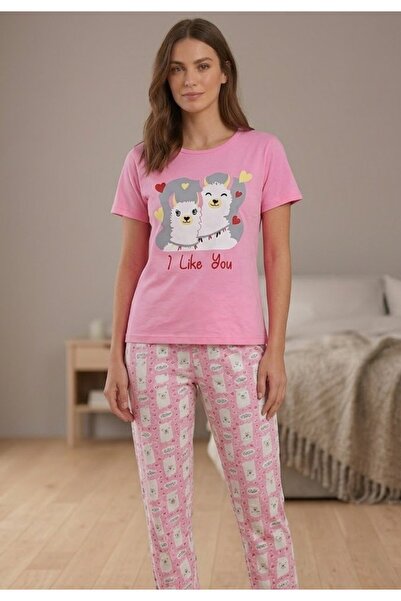 BOYRAZ Γυναικεία πιτζάμα, με κοντά μανίκια και μακρύ παντελόνι, με στάμπα  "I...