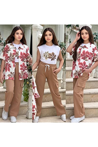 zavera for kids Κοριτσίστικο σετ 3 τεμαχίων με σχέδιο φύλλων - Αμάνικο μπλουζ...