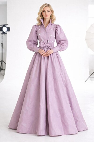 ALYEL NAKER Lilac Taffeta Maxi Shirt Dress with Sprinkle Embroidery Detail