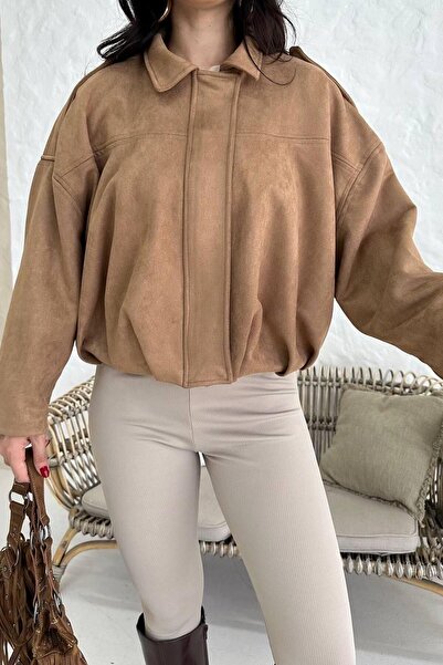PRİFALDİ Zr Oversize Ecru Suede Bomber Jacket