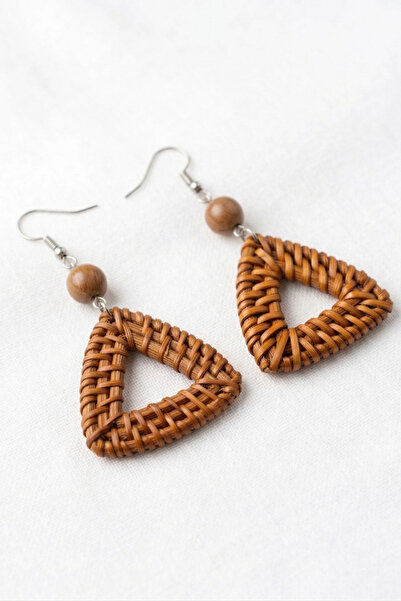 özgül takı ve tasarım Bohemian Triangle Model Wooden Beaded Knitted Straw Wom...