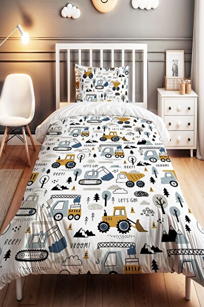 EVPANYA Fun Construction Time Patterned Single Baby Kids Bedding Set
