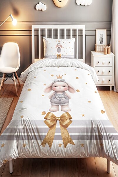 EVPANYA طقم غطاء لحاف للأطفال الرضع بتصميم أرنب صغير مع فيونكة