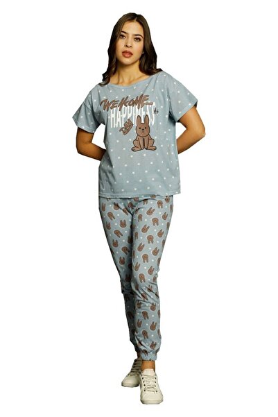 lindros Γυναικείες πυτζάμες, με κοντά μανίκια και μακρύ βαμβακερό παντελόνι, ...