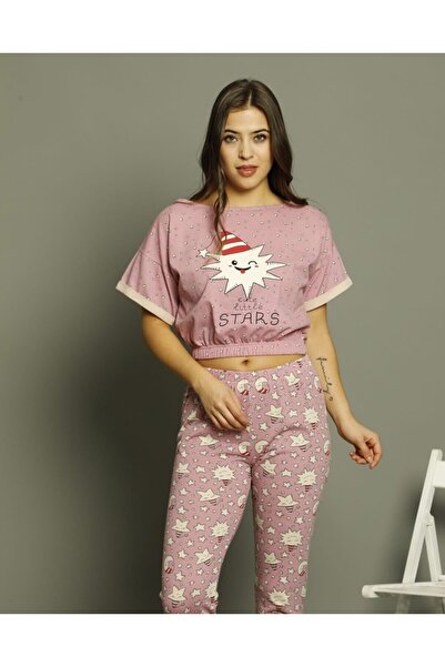 lindros Γυναικείες πυτζάμες, με κοντά μανίκια και μακρύ βαμβακερό παντελόνι, ...