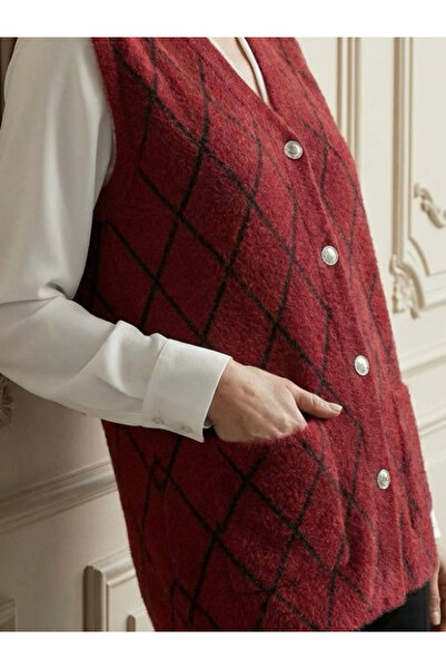 tiriTEK TRİKO Patterned Knitwear Soft Vest / Burgundy Black